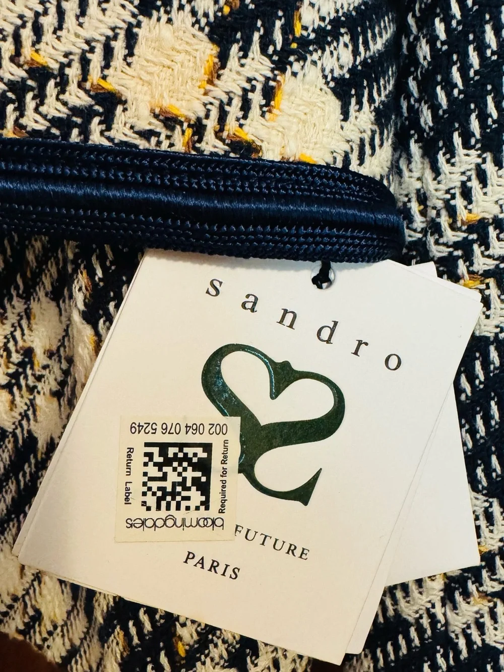 Sandro Navy and Cream Cropped Tweed Blazer and Skirt